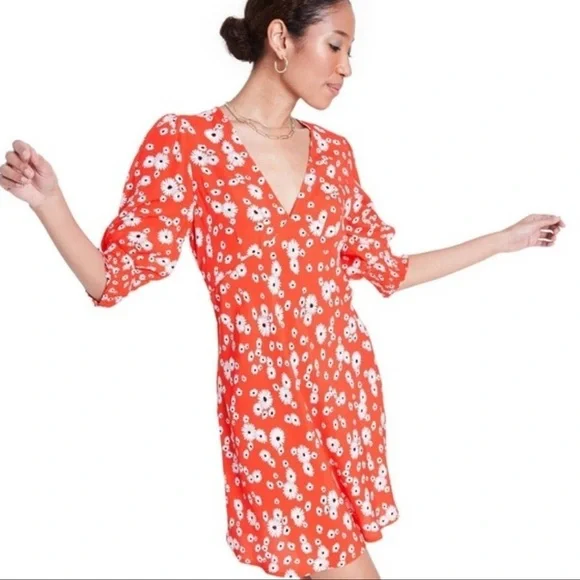 RIXO x Target Red Ditzy Daisy Floral Puff Sleeve Mini Dress, Size 2 - Picture 4 of 12